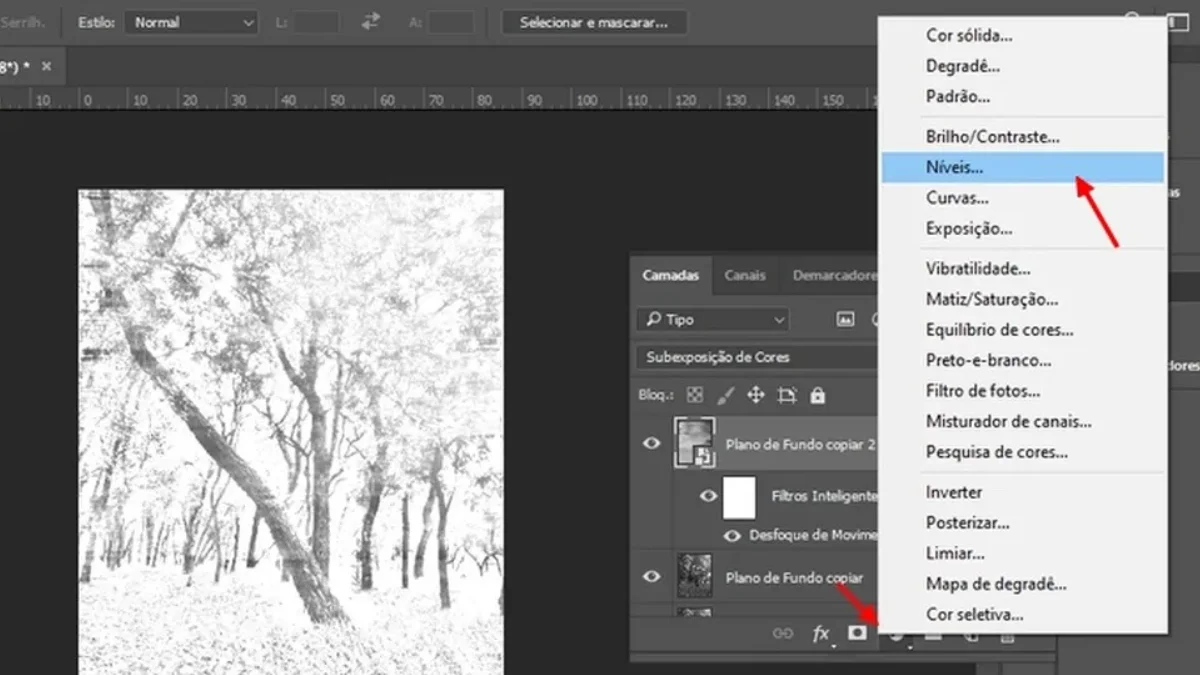 Interface do Photoshop mostrando o processo de transformar foto em desenho usando Neural Filters